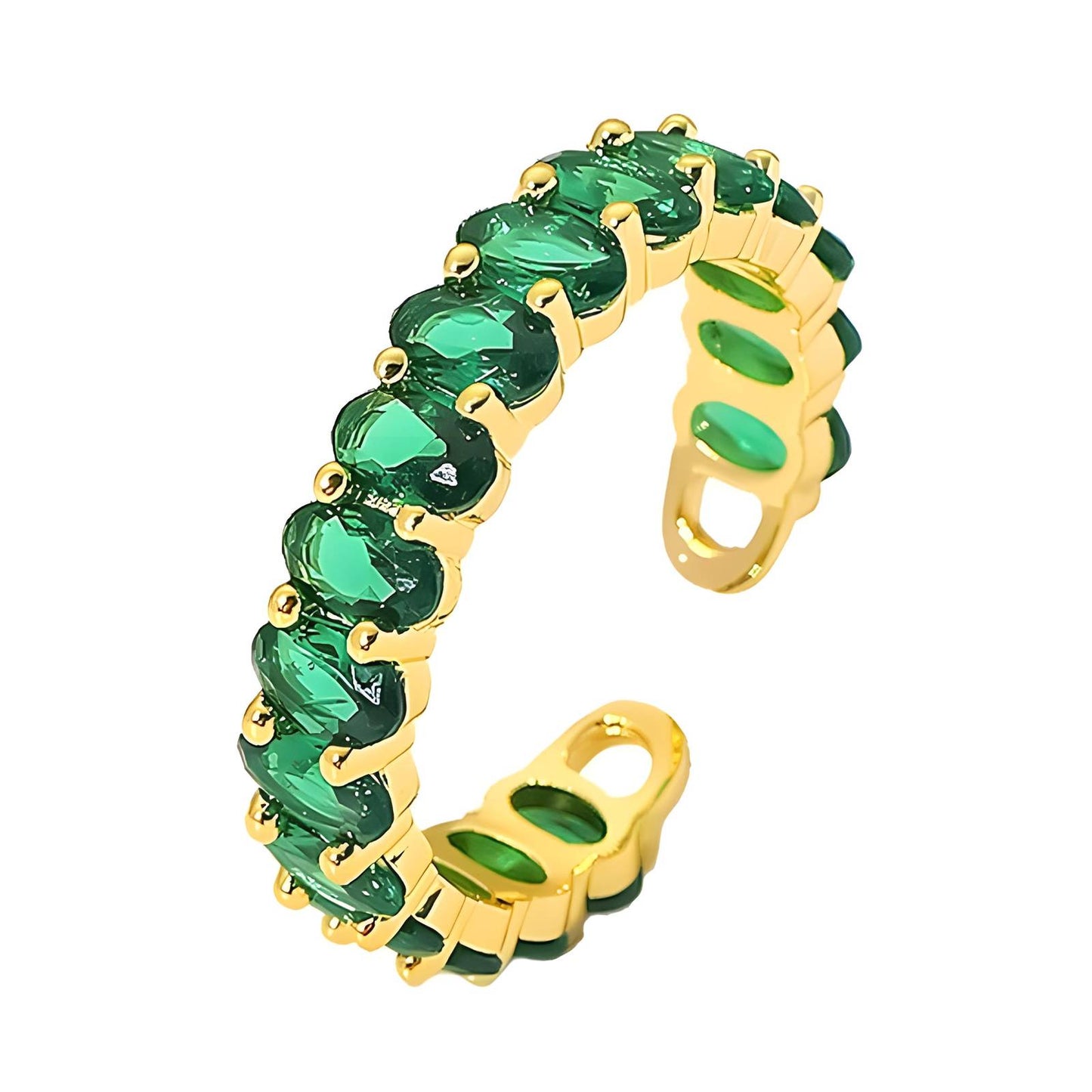 Emerald 18K gold plated stainless steel adjustable ring