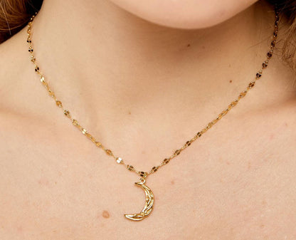 Luna 18K gold plated stainless steel crescent necklace